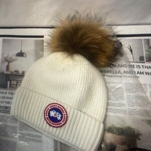 Cream Beanie with Brown Pom-Pom